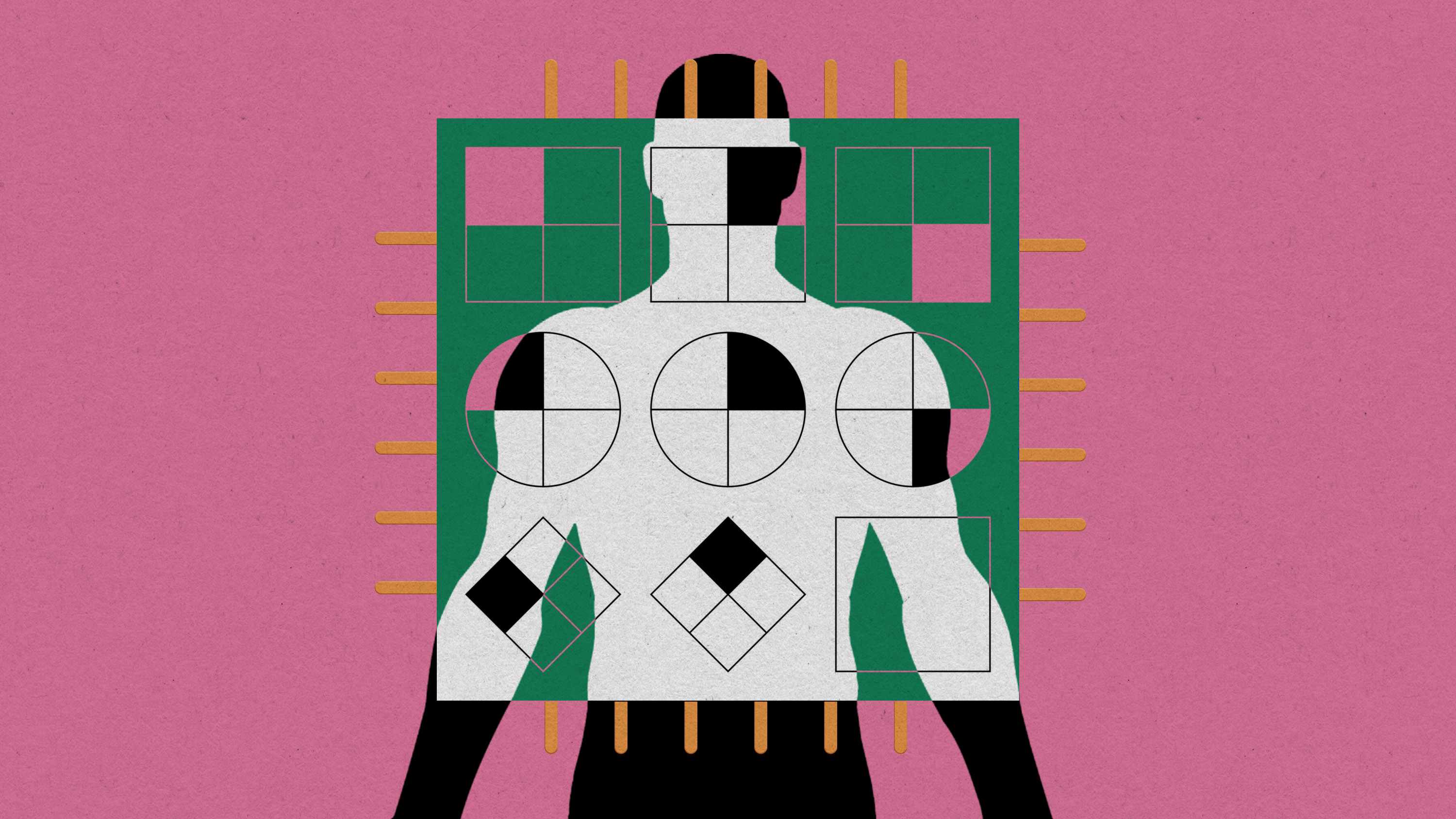 silohouette of a figure merged with a circuit board that has a Raven's test diagram printed on it